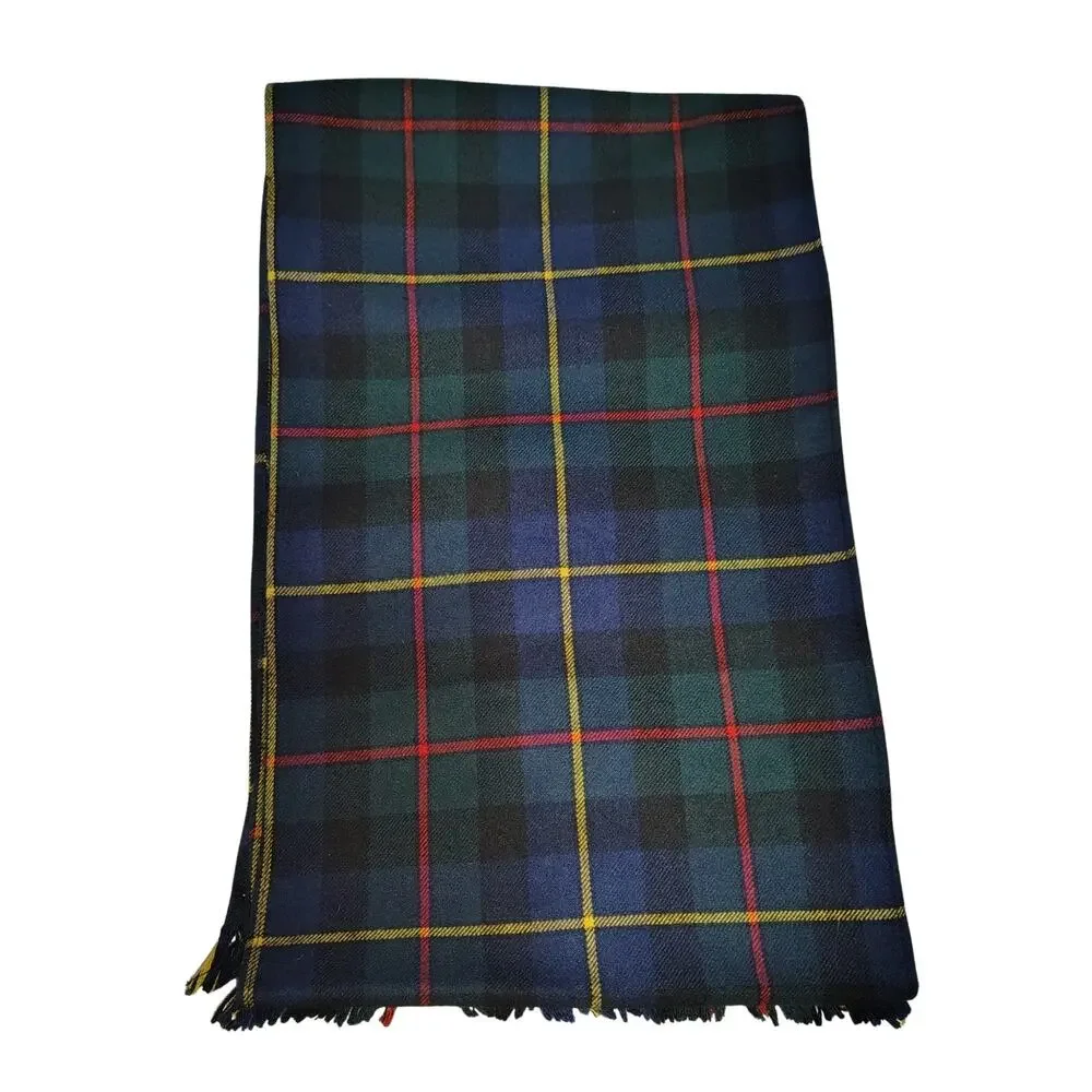 1970s Green Wool Tartan MacLeod of Harris (Modern) design Scarf With Fringe Edge